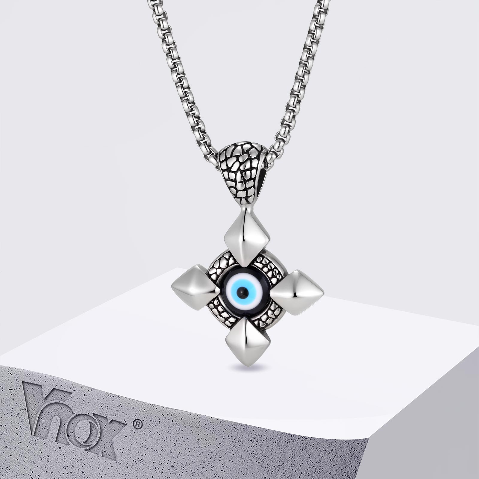 Women'S Fashion In The 60S - Vnox Evil Eye Cross Pendant Necklace,Stainless