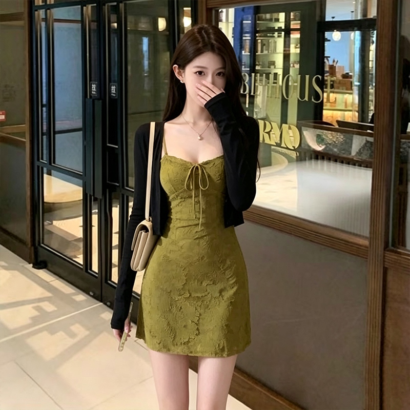 Longline Cardigan Knit - 2026 Spring 2PCS Sexy Spaghetti Strap