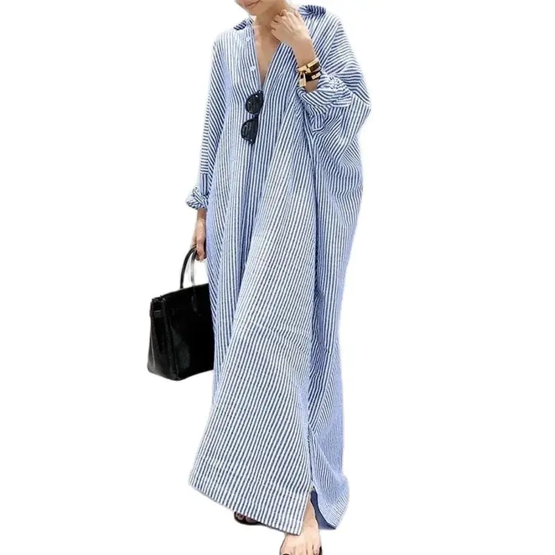 Longline Cardigan Knit - Elegant Office Commuter Stripe Print Dresses