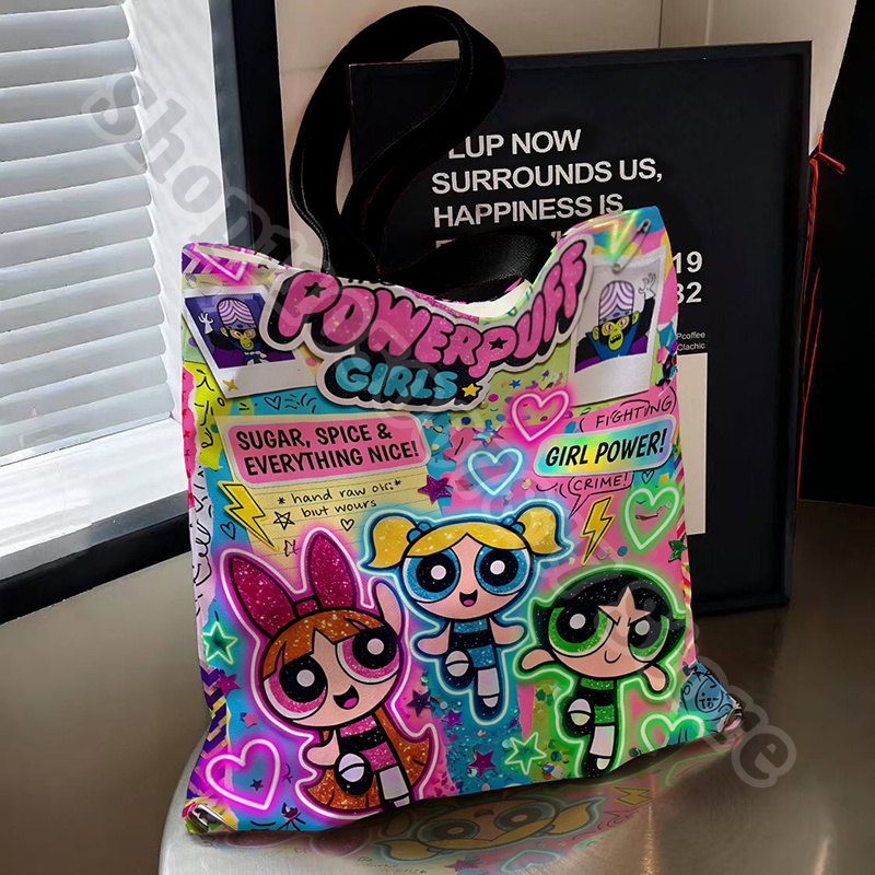 Canvas Tote Bag - Kawaii The Powerpuffs Girls Anime Printed