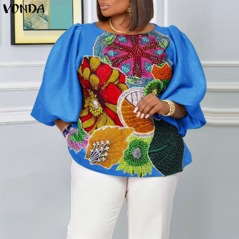 Puff Sleeve Blouse - Plus Size 5XL VONDA Women Fashion