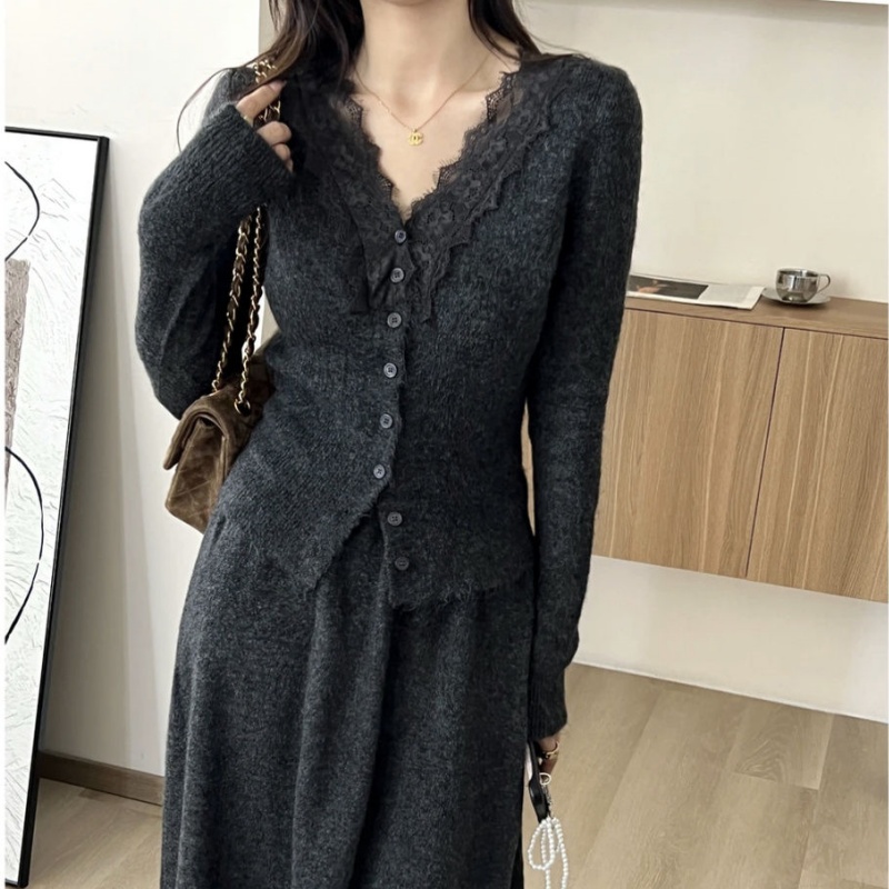 Korean Lace Long-sleeved Knitt - Longline Cardigan Knit recension och pris