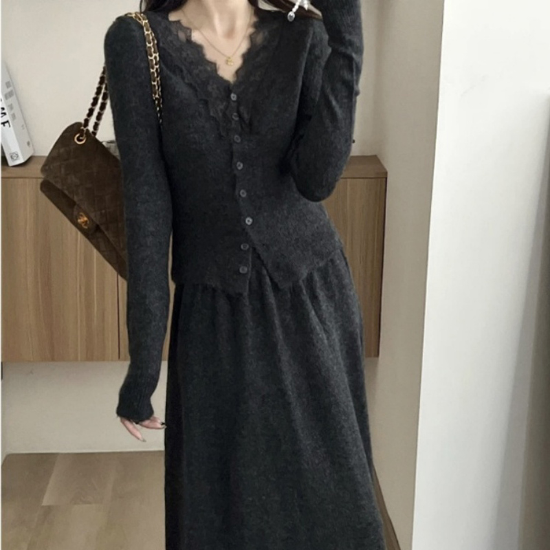 Korean Lace Long-sleeved Knitt - Longline Cardigan Knit recension och pris