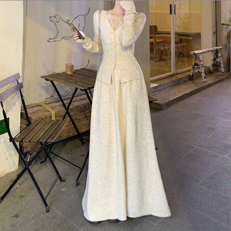 Korean Lace Long-sleeved Knitt - Longline Cardigan Knit recension och pris