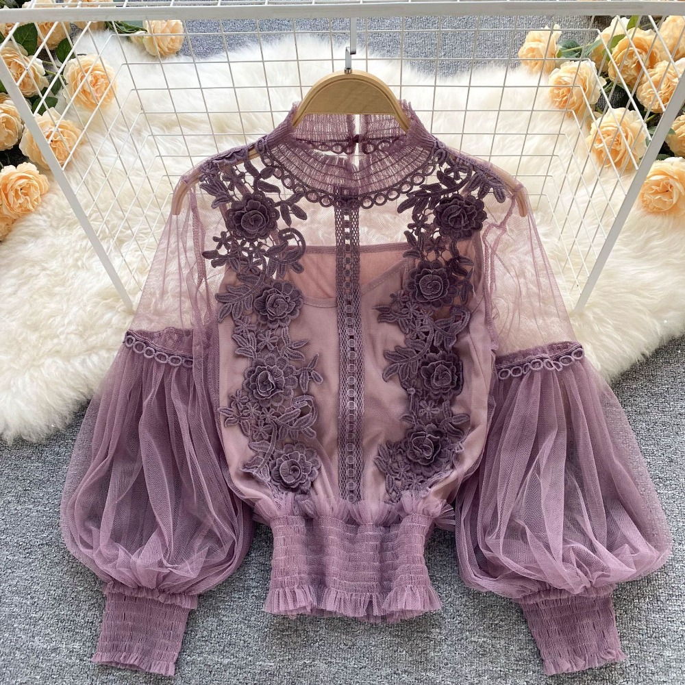 2Pcs/Set Lace Puff Long Sleeve - Puff Sleeve Blouse recension och pris