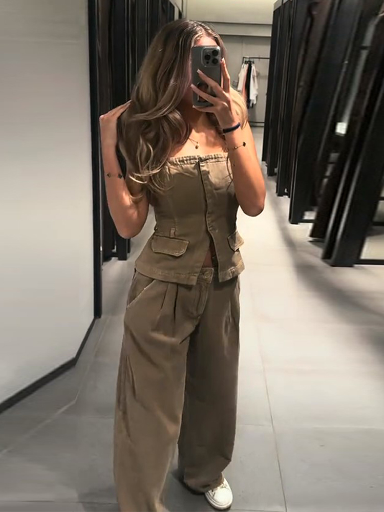 Y2k Women's Chest Wrap Vest Pa - Women Fashion Jeans Top recension och pris