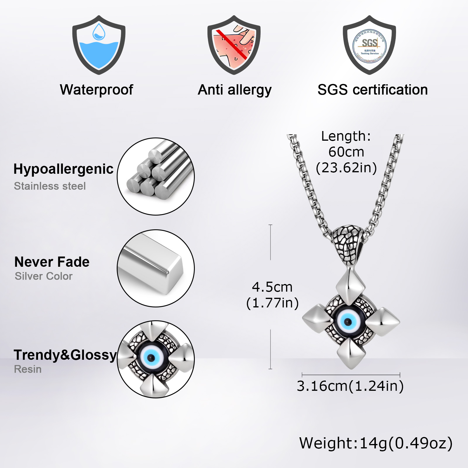Vnox Evil Eye Cross Pendant Ne - Women'S Fashion In The 60S recension och pris