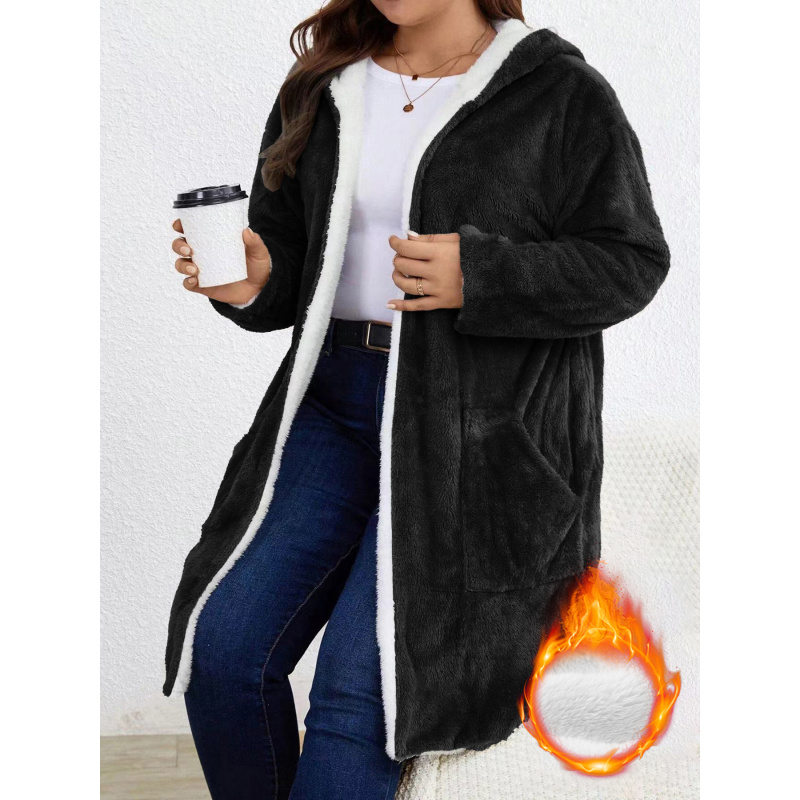 Plus Size Women Fuzzy Fleece H - Longline Cardigan Knit recension och pris