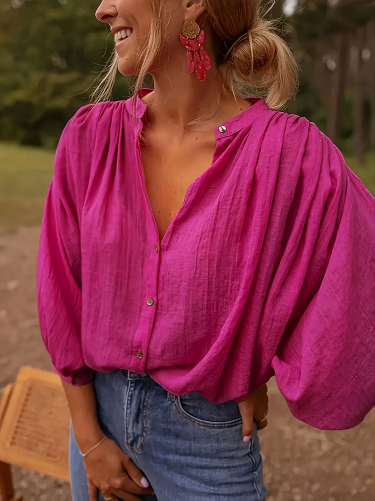 New Elegant Stand-up Collar Lo - Puff Sleeve Blouse recension och pris