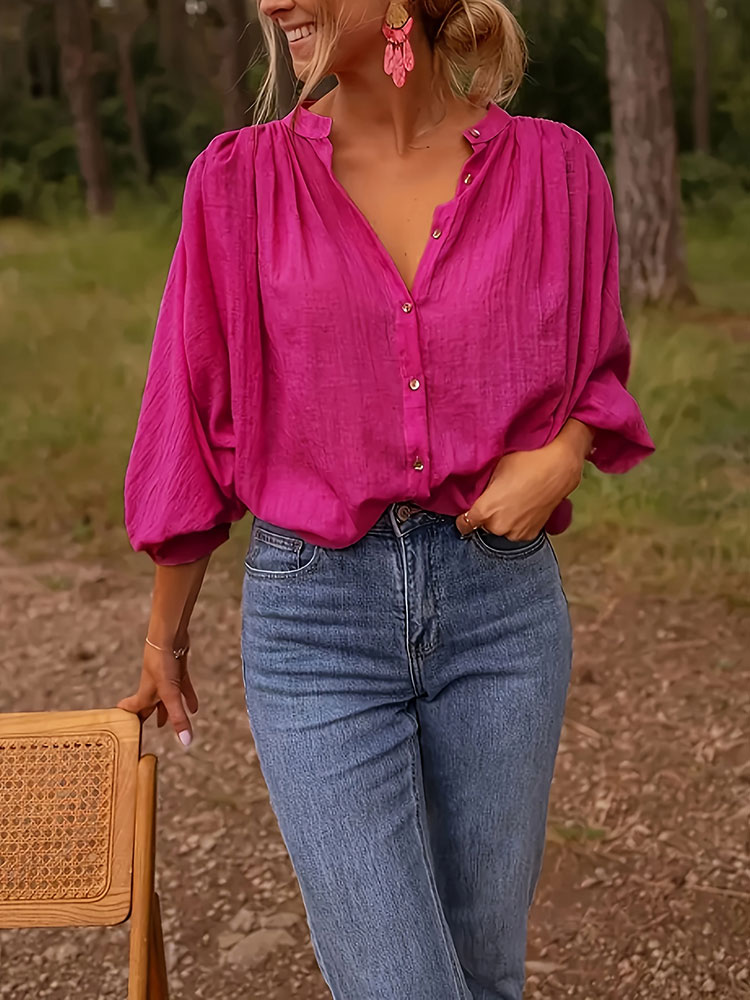 New Elegant Stand-up Collar Lo - Puff Sleeve Blouse recension och pris
