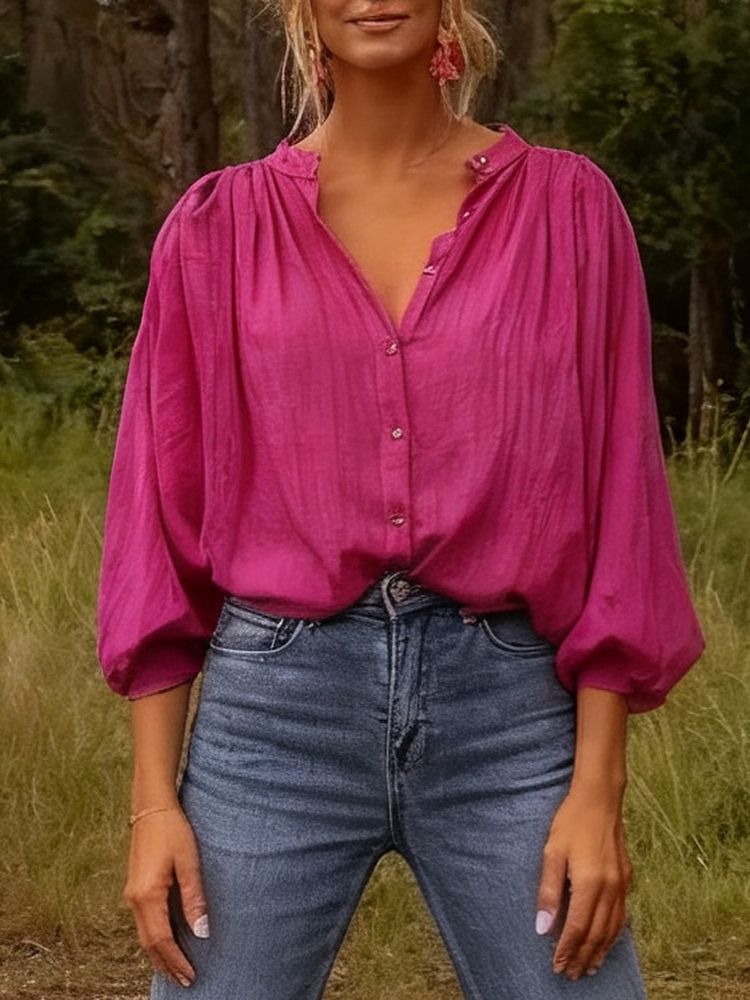 New Elegant Stand-up Collar Lo - Puff Sleeve Blouse recension och pris