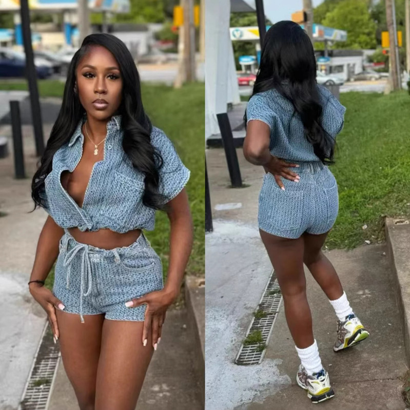 Chic Summer 2 Piece Sets Denim - Women Fashion Jeans Top recension och pris