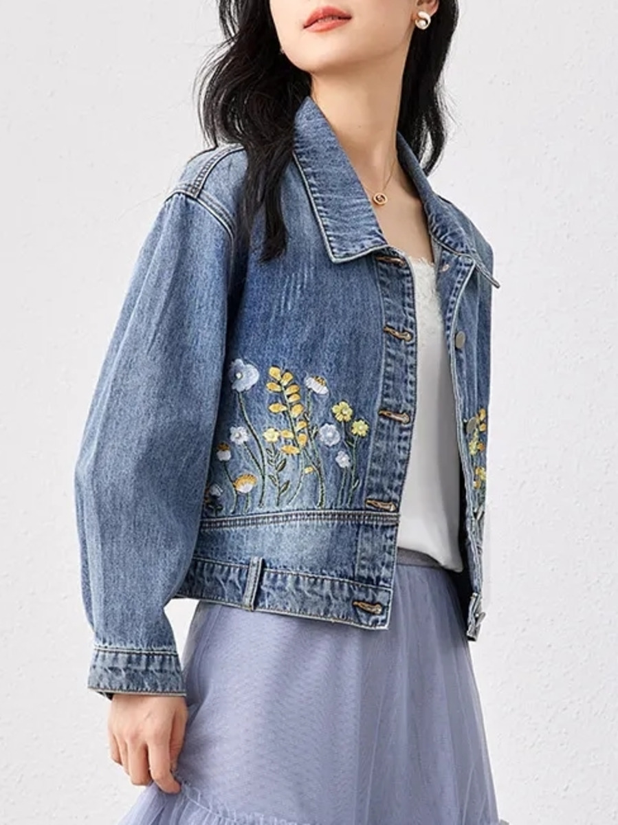 Floral Embroidered Denim Short - Women Fashion Jeans Top recension och pris