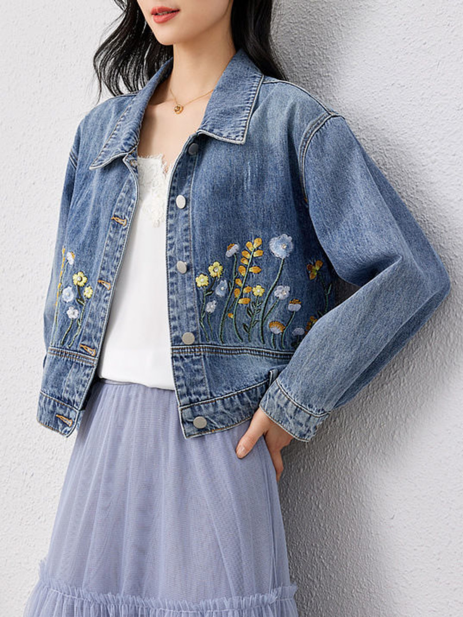 Floral Embroidered Denim Short - Women Fashion Jeans Top recension och pris