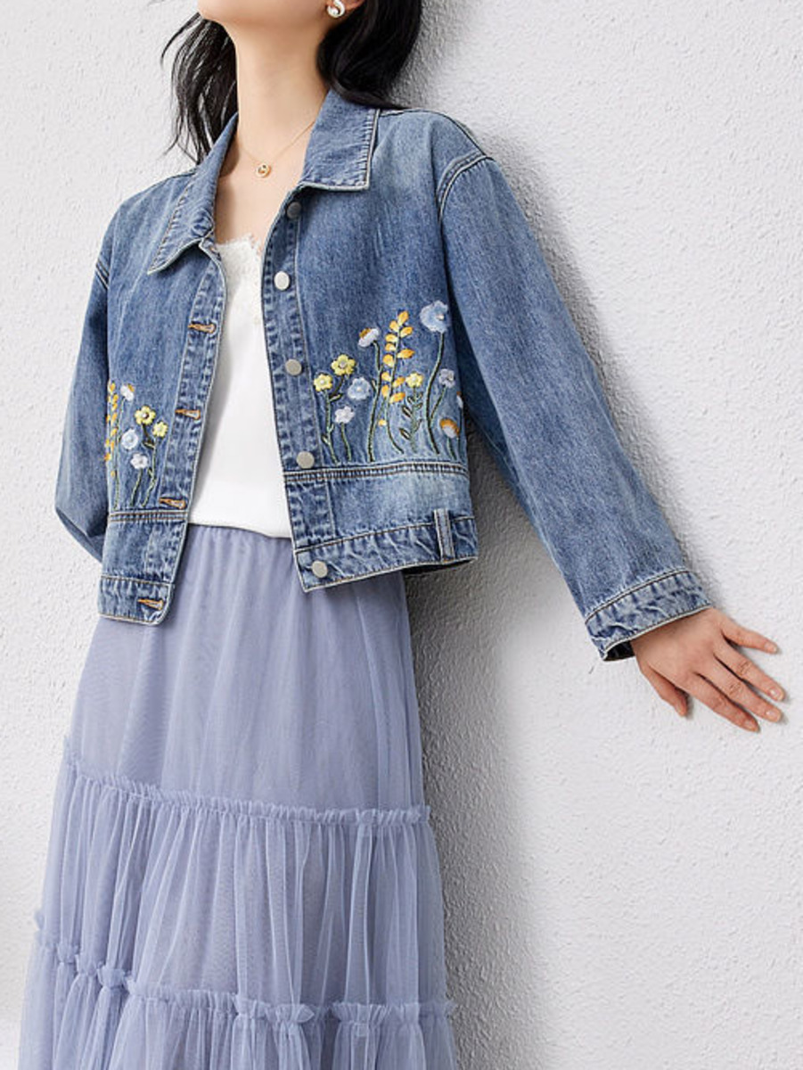 Floral Embroidered Denim Short - Women Fashion Jeans Top recension och pris