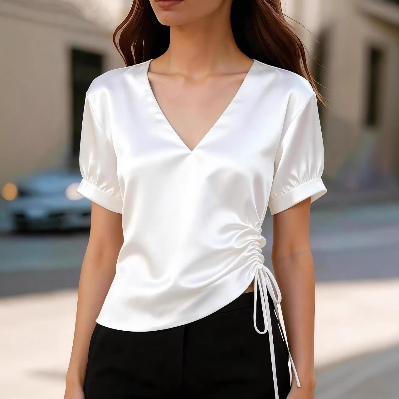 Women V Neck Puff Short Sleeve - Puff Sleeve Blouse recension och pris