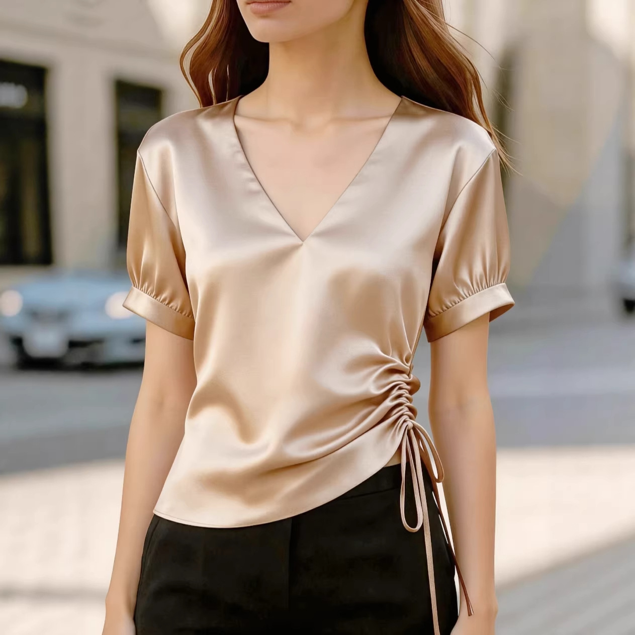 Women V Neck Puff Short Sleeve - Puff Sleeve Blouse recension och pris