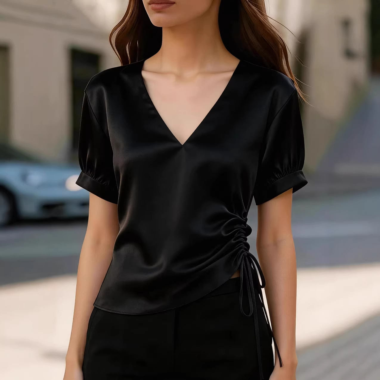 Women V Neck Puff Short Sleeve - Puff Sleeve Blouse recension och pris