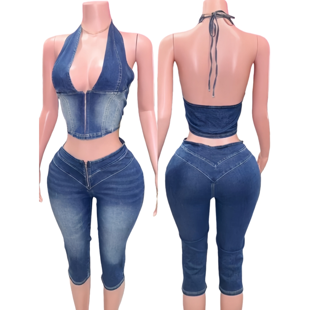 HLJ&GG Blue Fashion Denim Halt - Women Fashion Jeans Top recension och pris