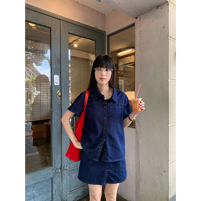 Benuynffy Retro Short Sleeved  - Women Fashion Jeans Top recension och pris