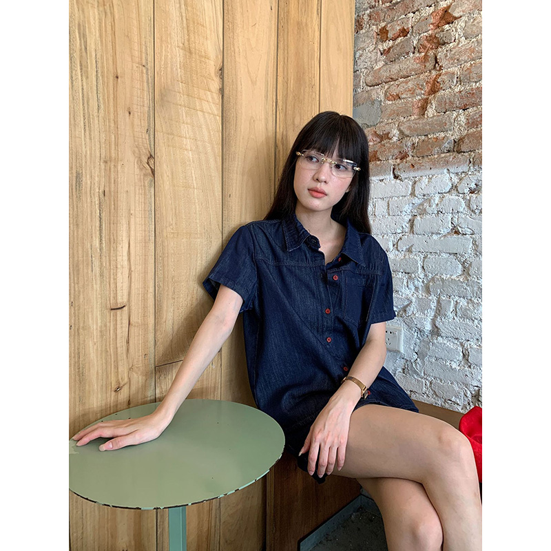 Benuynffy Retro Short Sleeved  - Women Fashion Jeans Top recension och pris