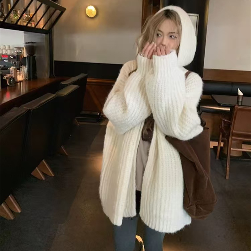 Chunky Knit Open Front Hooded  - Longline Cardigan Knit recension och pris