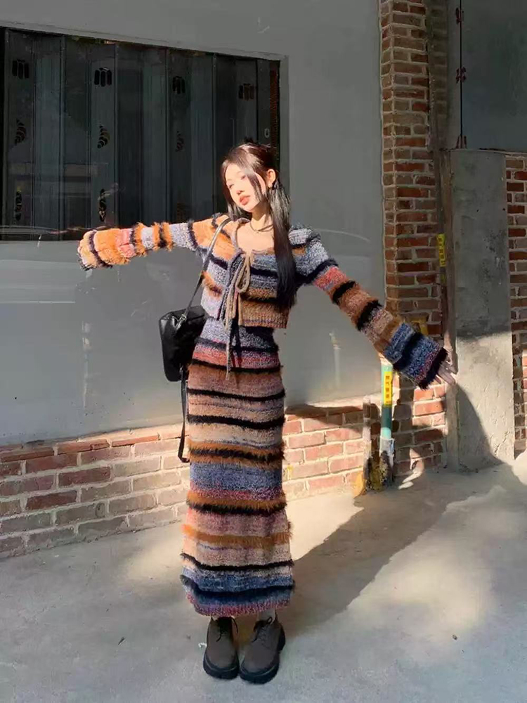 Vintage Striped Knit Cardigan  - Longline Cardigan Knit recension och pris