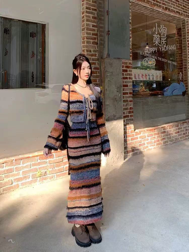 Vintage Striped Knit Cardigan  - Longline Cardigan Knit recension och pris