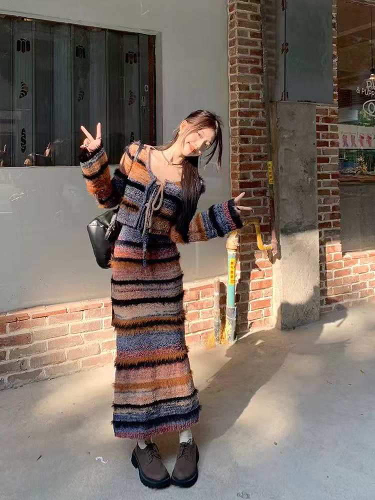 Vintage Striped Knit Cardigan  - Longline Cardigan Knit recension och pris