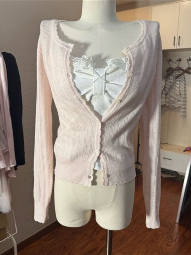 Korean Fashion Slim Fit White  - Longline Cardigan Knit recension och pris